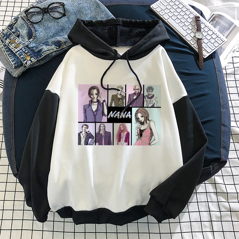 

Kawaii Oosaki Nana Women Oversized Hoodies Sweatshirt Sweet Japan Anime Manga Female Pullover Color Matching Hoody Streetwear