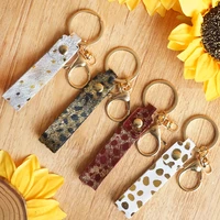 gold point printing genuine leather handle keychains for women
