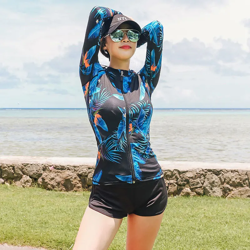 Женский комплект для плавания из 5 предметов топ с длинными рукавами и штанинами