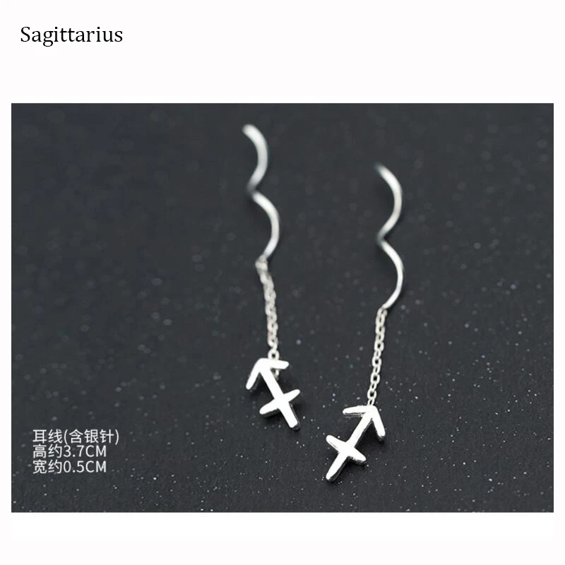Sagittarius ElfoPlataSi,, 925, твердые, Настоящее серебро, серьги-гвоздики, 12 знаков зодиака, 3,7 см, звено, капля, палочка для жены, подруги, подарок XY919 - Окраска металла: Sagittarius