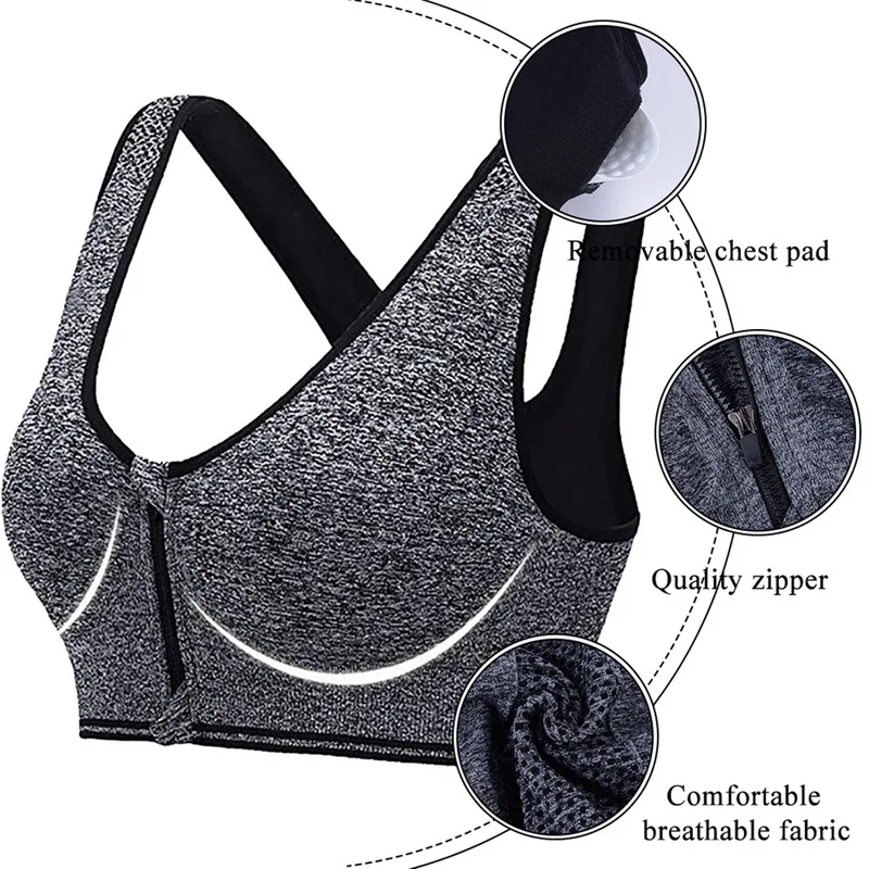

Women Zipper Sports Bras Size 5XL Padded Push Up Tops Lady Girls Breathable Fitness Run Gym Yoga Vest Tops Free shipping