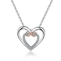fashion double heart white gold pendant necklace jewelry for women rose gold figure 8 crystal necklace valentines day present