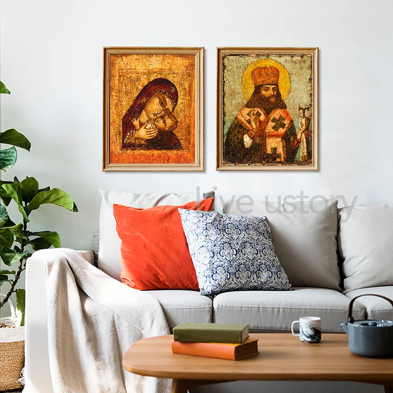 Антикварный русский православный Богом и ребенком художественные принты Иисус