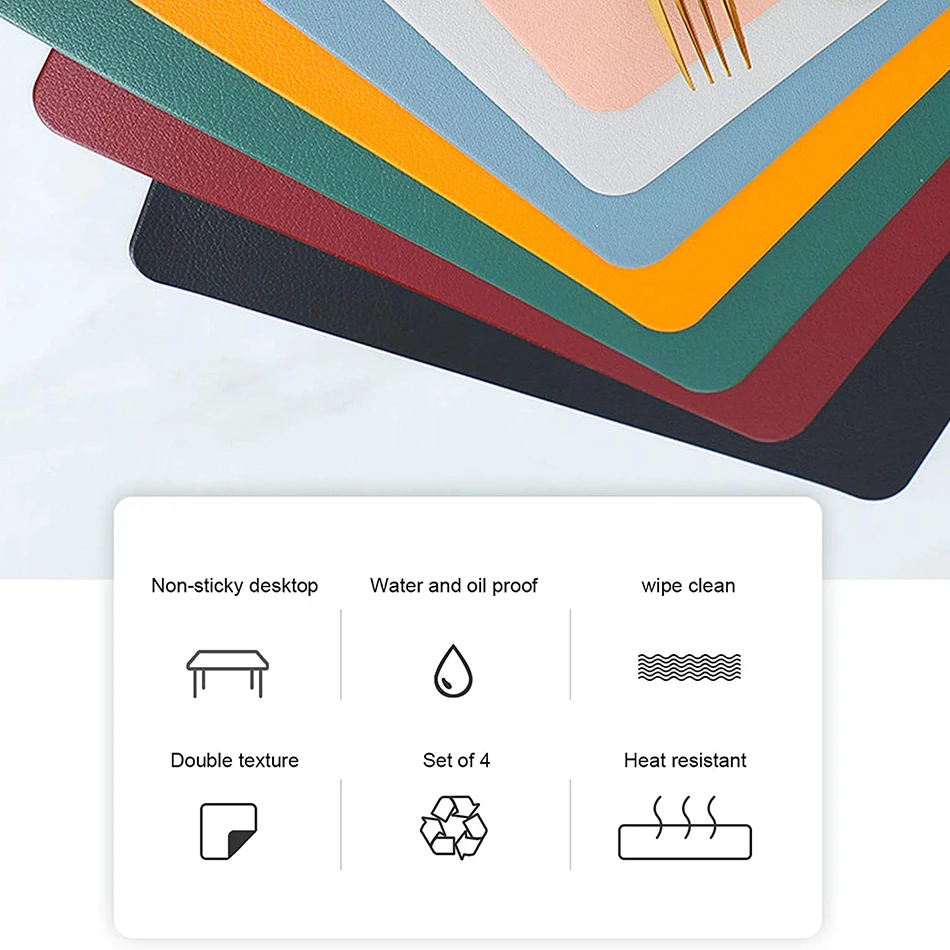 

Set Of 4 Placemat Leather PU Place Mat for Home Table Kitchen Dining Stain-Resistant Christmas Decorations