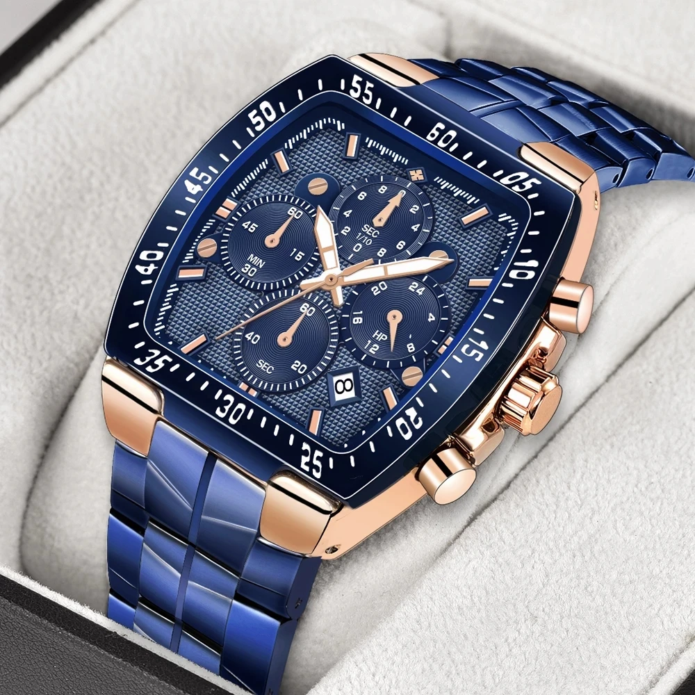WWOOR Men Watches For Men Fashion Square Top Brand Luxury Stainless Steel Chronograph Sport Waterproof Quartz Watch reloj hombre