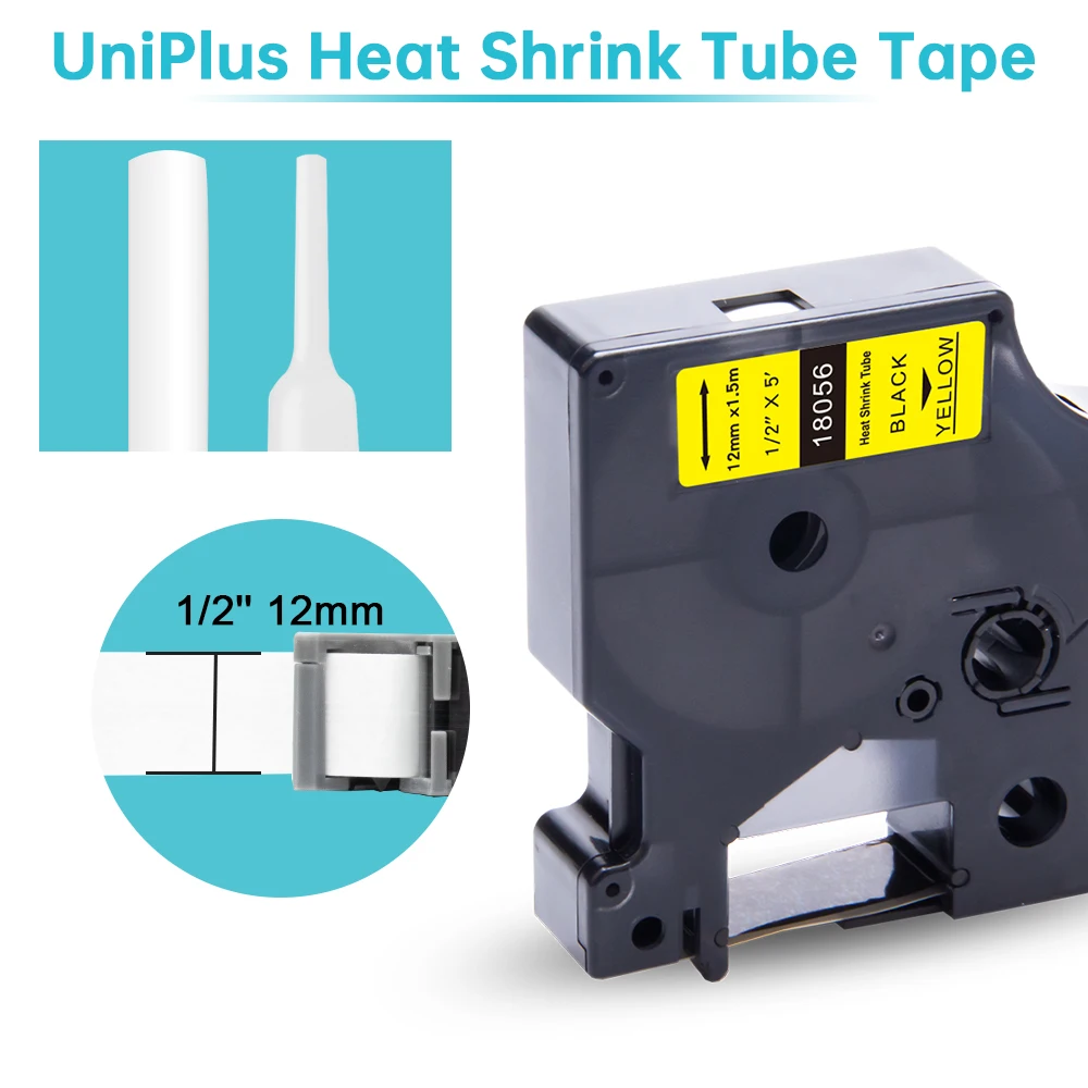 UniPlus 18056 совместимый с DYMO Rhino терм усадочная трубка Этикетка ленты 12 мм черный на