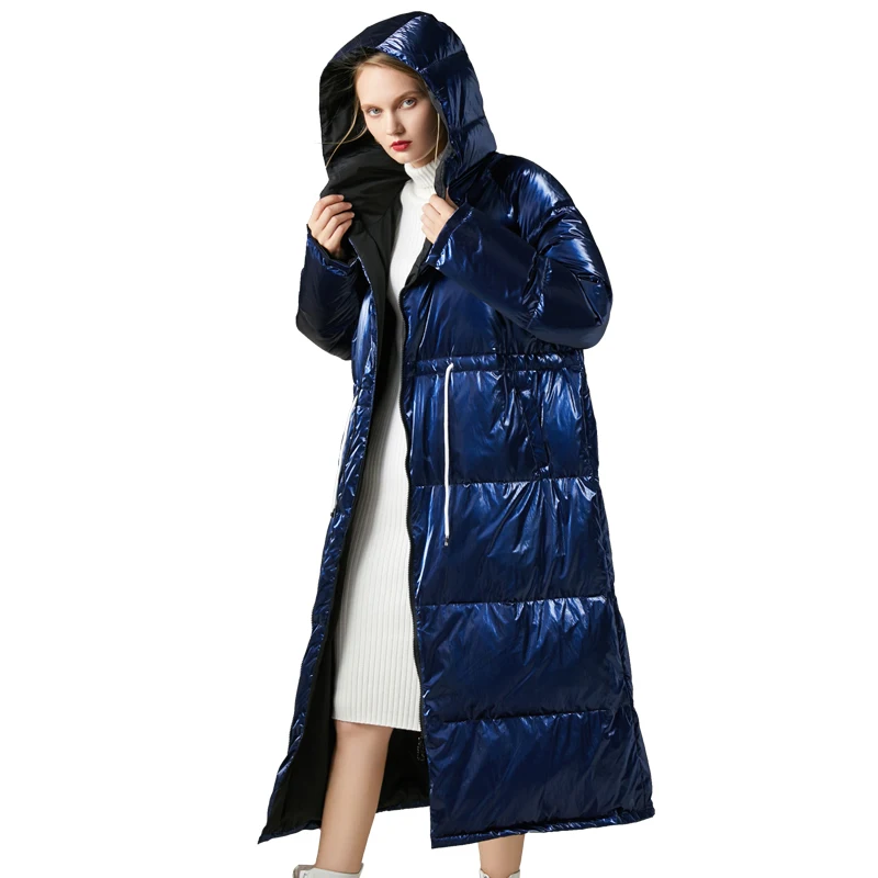 Женский пуховик средней длины на белом утином пуху Свободный теплый большого