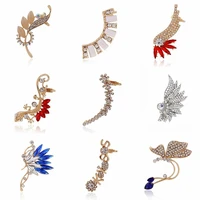 rhinestone gold color cuff earrings for women fashion jewelry vintage punk stud ear hook clip statement earrings