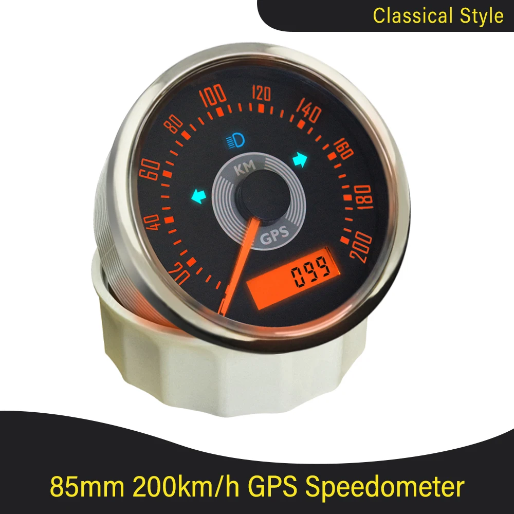 

Классический GPS Спидометр 85 мм, 0-200 км/ч, миль/ч, регулируемый одометр с красной и желтой регулируемой подсветкой для автомобиля