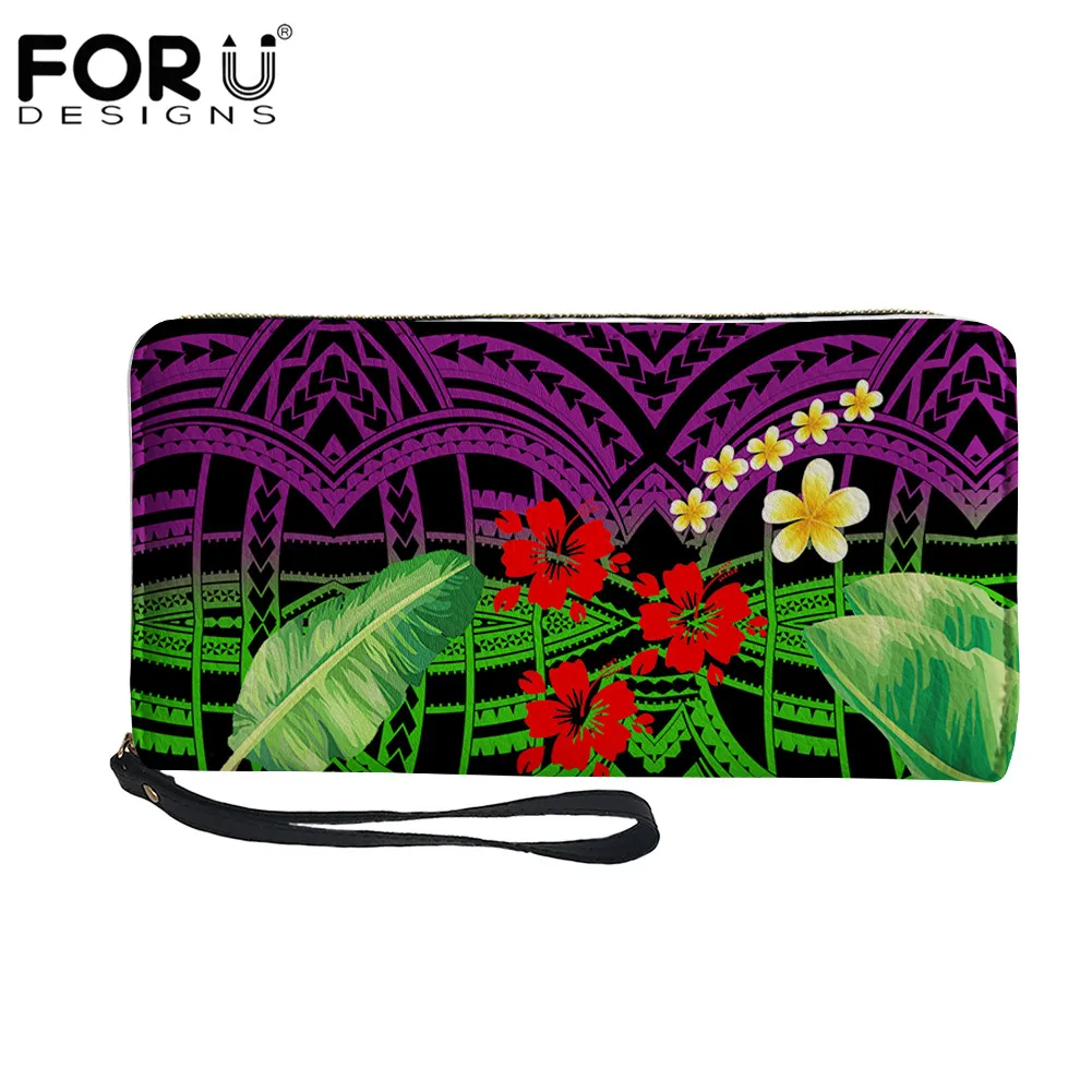 

FORUDESIGNS Polynesian Hibiscus Flower Pattern Wallet for Ladies Fashion Casual Coin Money Purse Luxury Waterproof Card Holder