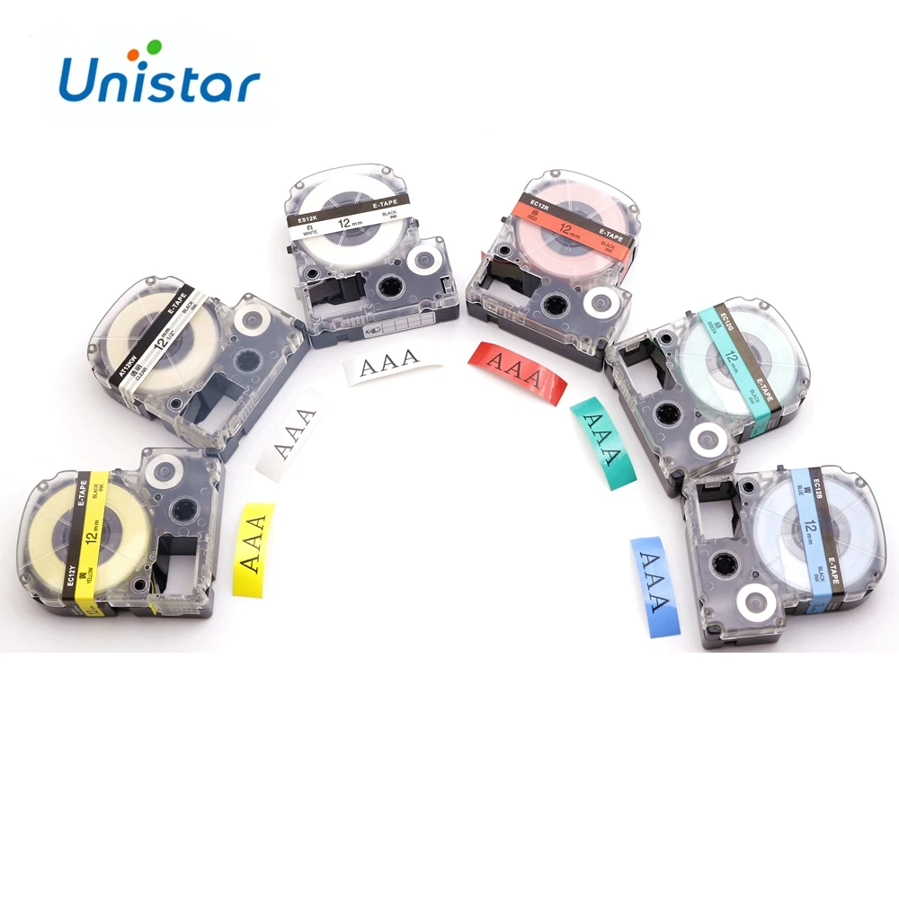 Лента Unistar SS12KW совместимая с Epson/KingJim LC 4WBN 12mm черно белая для принтера ярлыков LW300