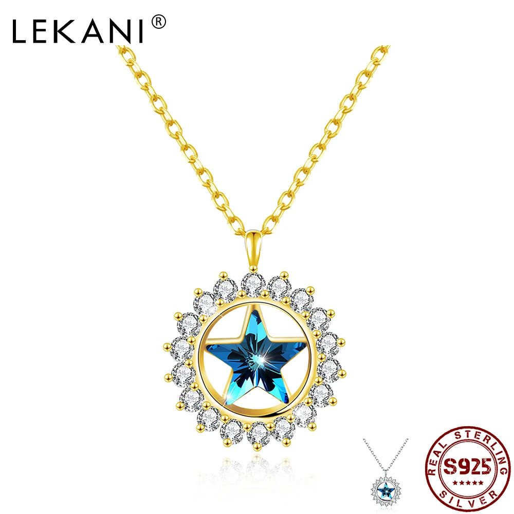 

LEKANI Real Silver 925 Jewelry Necklace for Women Gold Color Austrian Crystal Star Charm Choker Necklaces Jewelry Christmas Gift