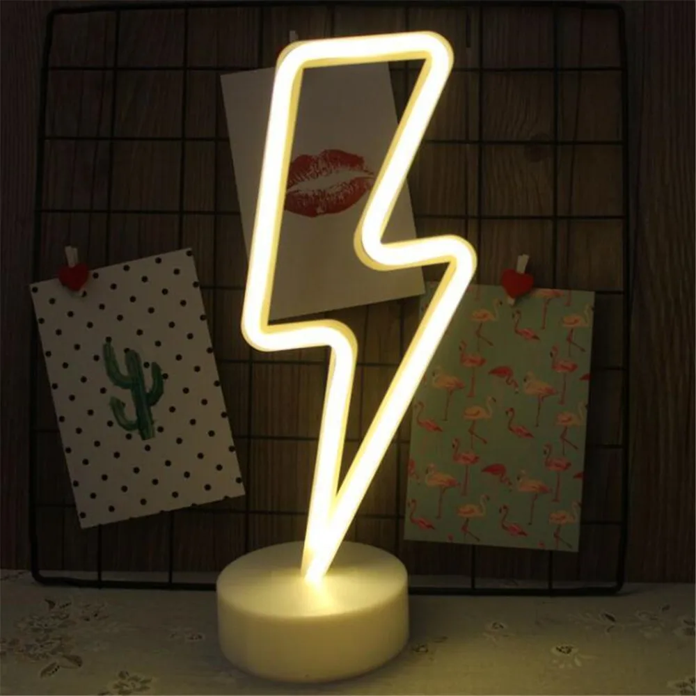 lightning Светодиодный ночной Светильник неоновый ананас кактус Форма с базой Батарея питание настольная лампа для детской комнаты Рождественский праздник Lamparas - Испускаемый цвет: lightning