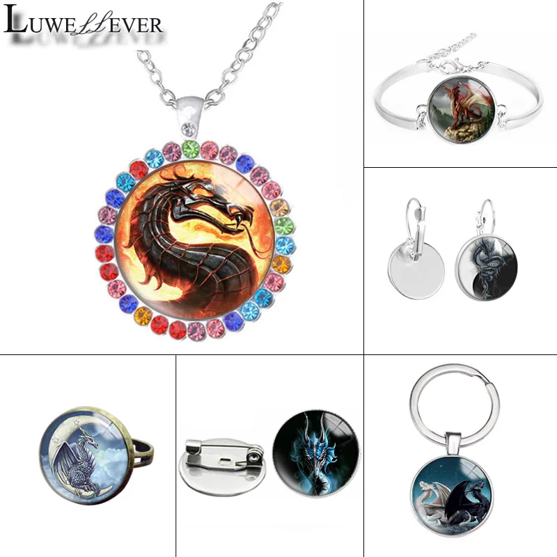 New 549 Dragon Glass Necklace Bracelet 25mm 30mm Double Sided Round Cabochon Jewelry For Unisex Charm Pendant | Украшения и