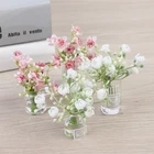 Кукольный домик в масштабе 1:12, миниатюрный пластиковый Жасмин с вазой, украшение для столовой, имитация комнатных растений в горшке