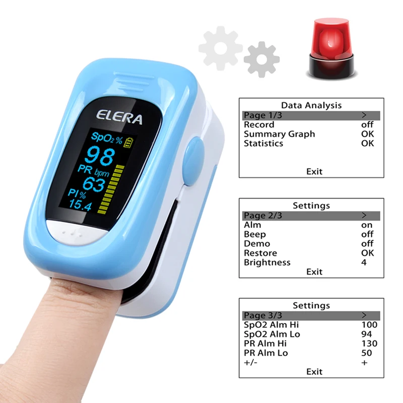 

ELERA Finger Pulse Oximeter 4 Parameter SPO2 PR PI ODI4 Oximetro De Dedo 8 Hour Sleep Monitoring Pulsioximetro