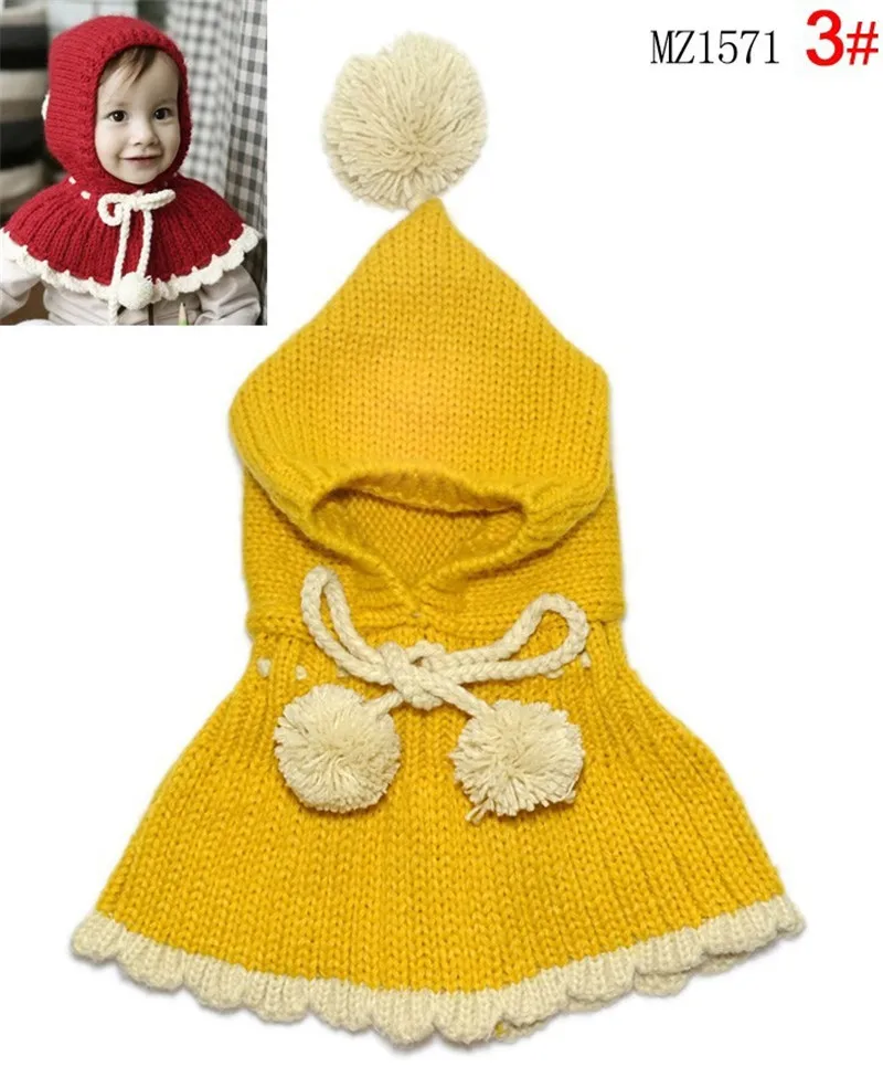 Yellow Hooded shawl Детская зимняя теплая шапка и шарф, Детская короткая плюшевая Милая шапка, комплект из 2 предметов, детская шапка, закрывающая уши с помпонами, шарфы - Цвет: Yellow Hooded shawl
