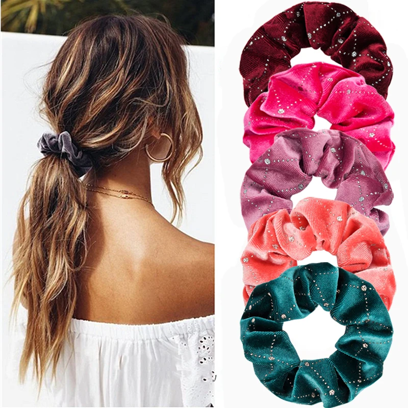 Ruoshui 13 цветов женские бархатные Галстуки для волос с блестками резинки девочек