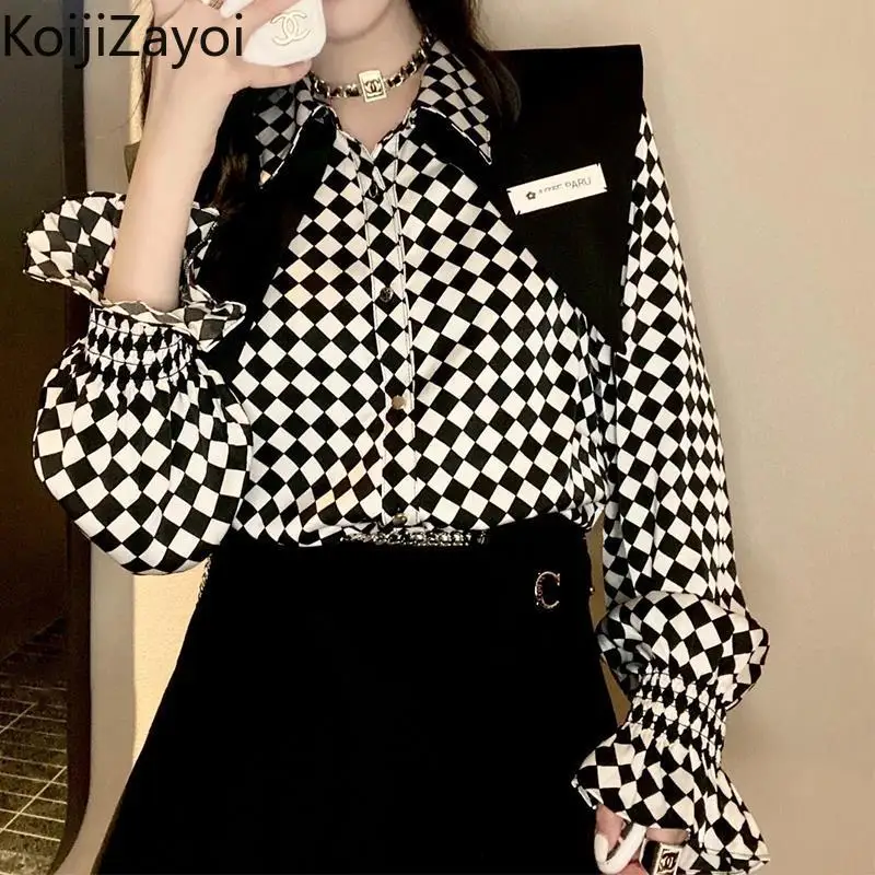 

Koijizayoi Black White Plaid Women Long Sleeves Blouse Fashion Lady Korean Shirt Spring Autumn 2022 New Arrivals Blusas Dropship