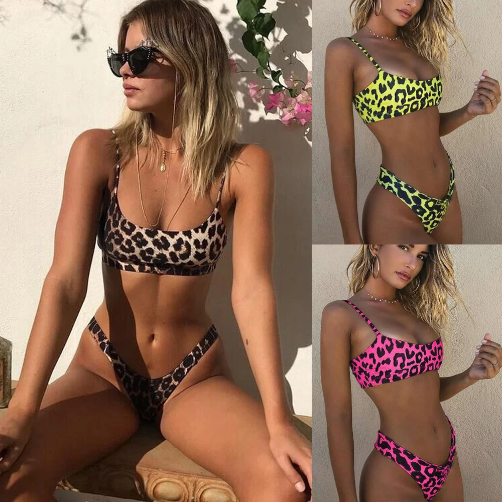 

2021 Women Sexy Wear Bikini Female Swimwear Beach Bikini Leopard Beachwear Set BathingSuit Snakeskin Push Up Swimsuit