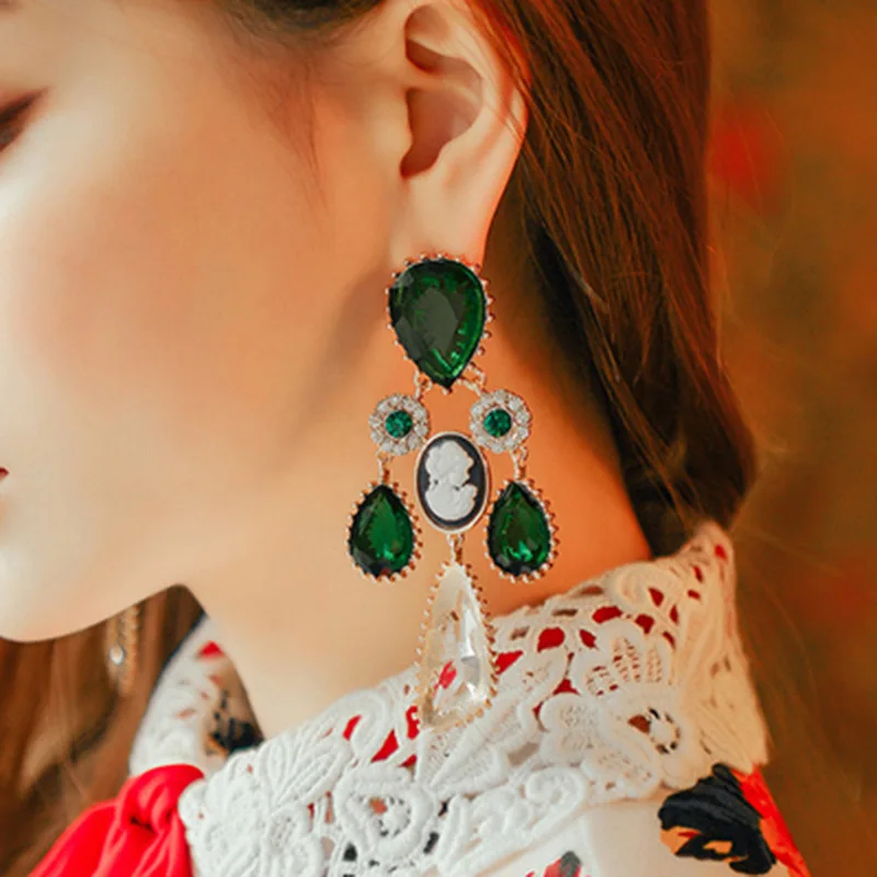2020 Women Fashion Baroque green Crystal Tassel Earrings Water drop Vintage Statement Dangle Wedding Party Jewelry Gift | Украшения и