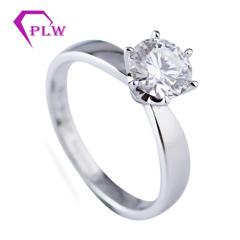 Обручальное кольцо SOLITAIRE 6 зубец 1 карат VVS D Круглый 18 K Белый Золотой для LADIES'GIFTS и
