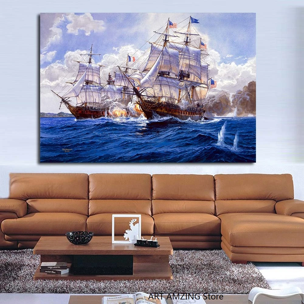 Битва море картина корабли пушки военно морского флота военный корабль домашний