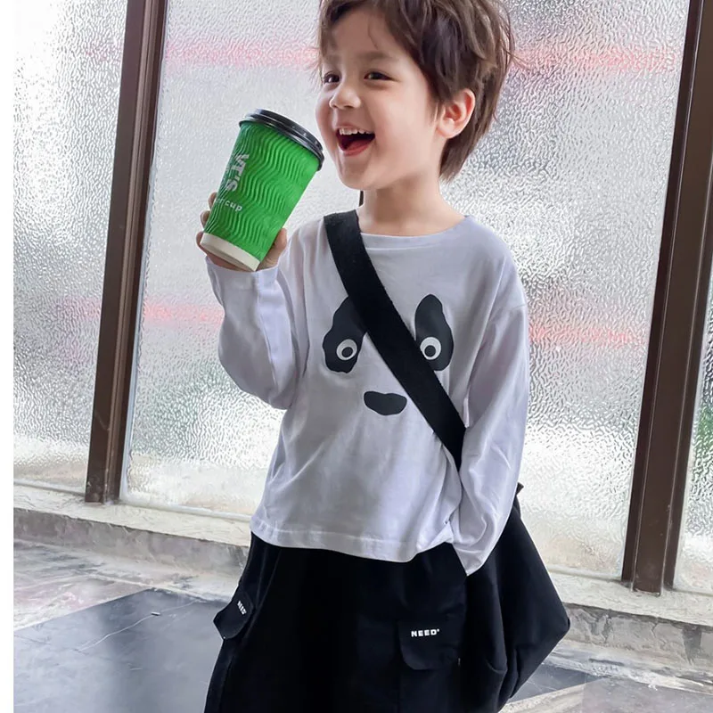 Baby Boys Shirts 2021 New Boys Autumn Kids Tops T Shirts for Boys Cotton Cartoon Panda Long Sleeve Boys Children Clothes Boy