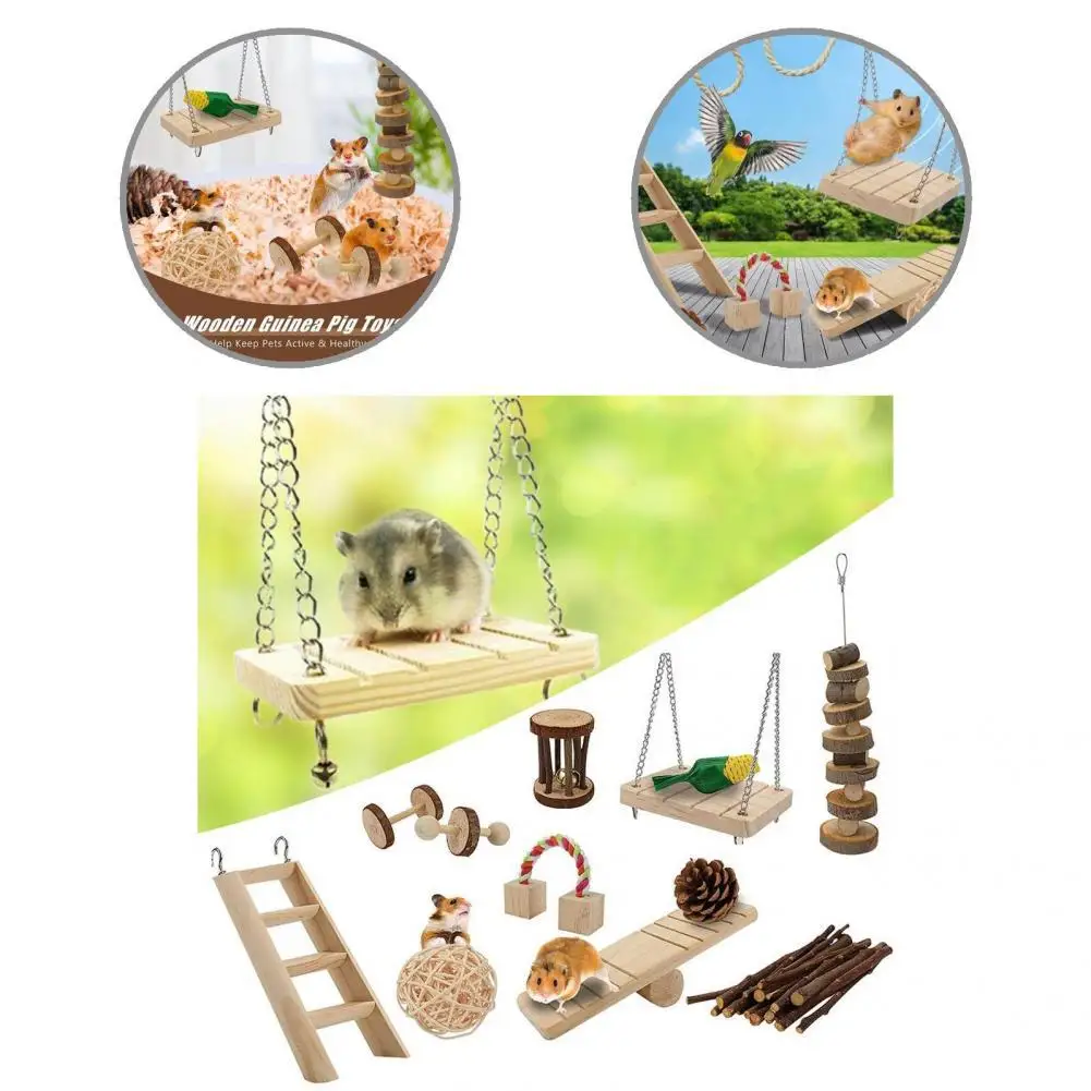 

Safe Hamster Chew Toys Multiple Types Mixed Pet Seesaw Ladder Toy Set Hamster Swing Toys Hamster Toys 12Pcs/Set