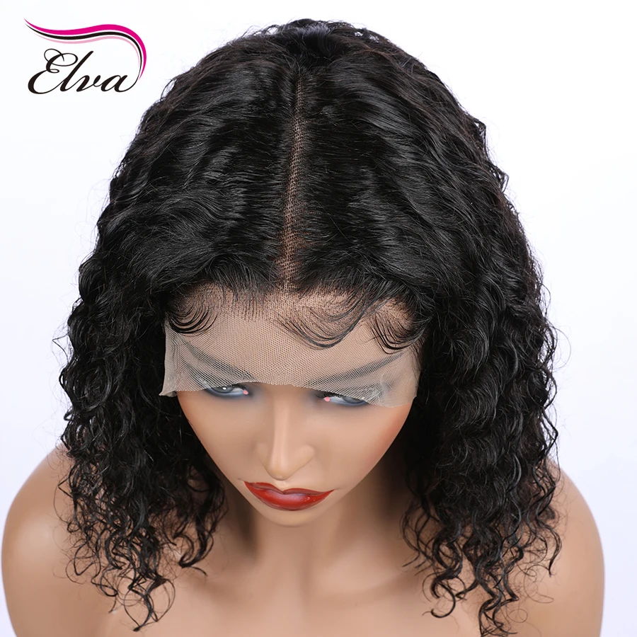 Elva волосы 150% короткий Боб кудрявые 13х6 кружева фронта человеческих волос парики