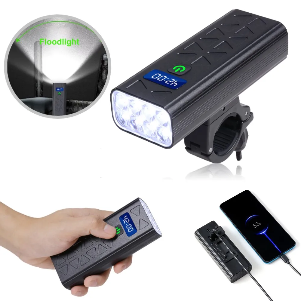 

8xT6 LED 6000LM Ultra Bright Bike Headlight Power Display USB Rechargeable Bicycle Front Lights Night Riding Warning Flashlight