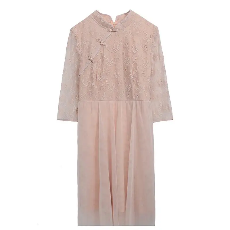 Женское длинное Сетчатое платье с длинным рукавом воротником стойкой|Женские