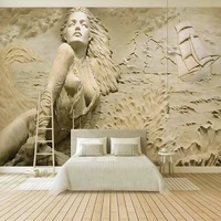 custom wall mural european style golden 3d relief seaside beauty figure wallpaper living room tv bedroom art home decor frescoes