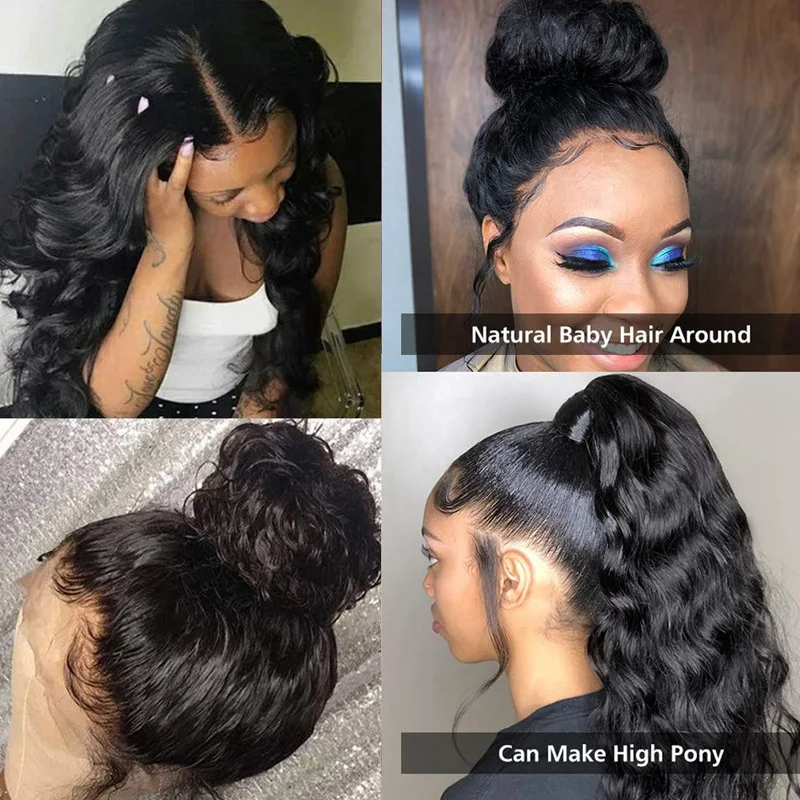 Murah Rambut Gelombang Tubuh 13X4 Wig Rambut Manusia Renda Depan Pra Pencabutan 4X4 Wig Penutupan Renda Remy T Bagian Wig Renda Depan Untuk Wanita WoWEbony