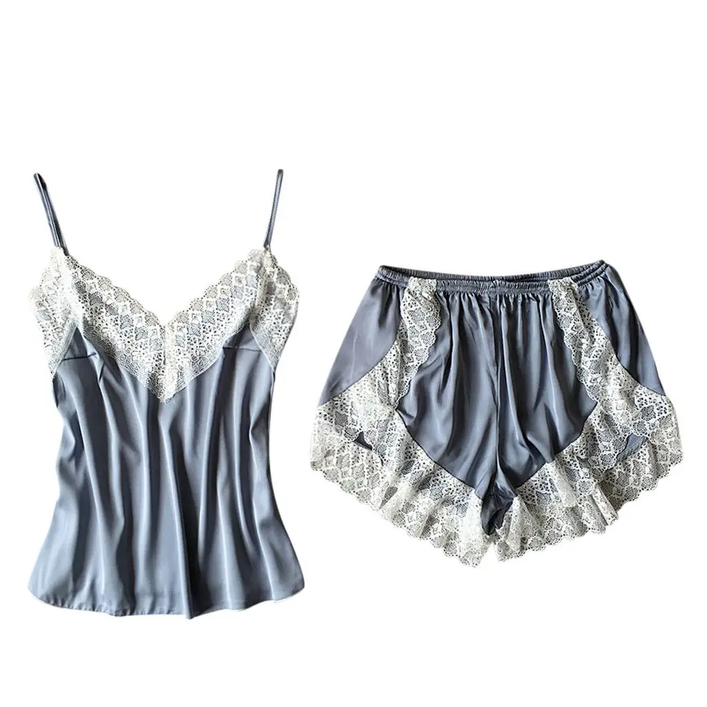 Новинка женские шелковые спагетти топ на бретелях + шорты комплект для сна v