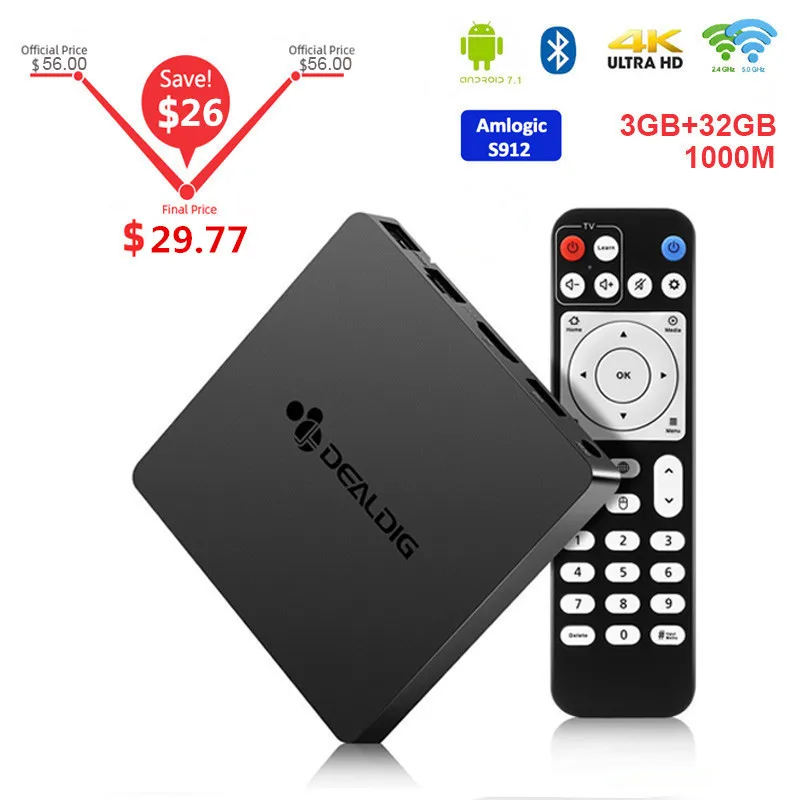 Highdig BOXD6 ТВ приставка Android 7,1 3 Гб DDR4 32 Гб Amlogic S912 Восьмиядерный приставка 1000M 4K BT4.0 коробка 7 Allwinner H6 2 Гб DDR4+ 16G