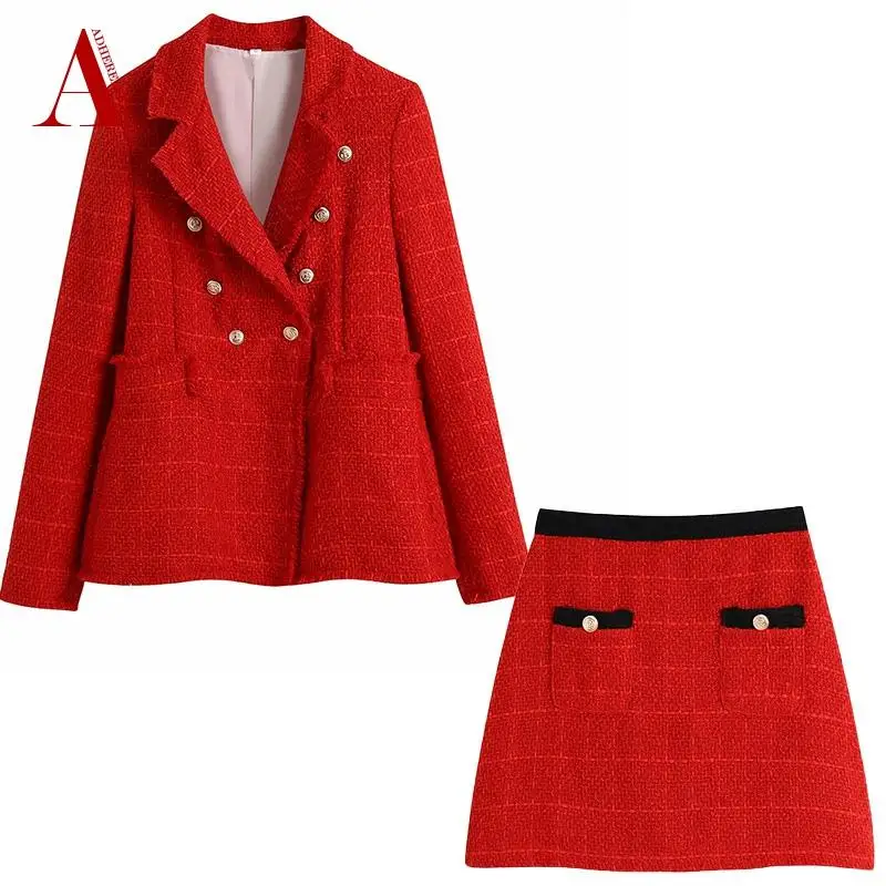 Женский твидовый костюм Adherebling Za повседневный из твида шерстяной облегающий