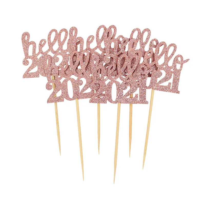 12 шт./лот Hello 2021 Новогодняя бумага для кексов с буквами Топпер десертное украшение