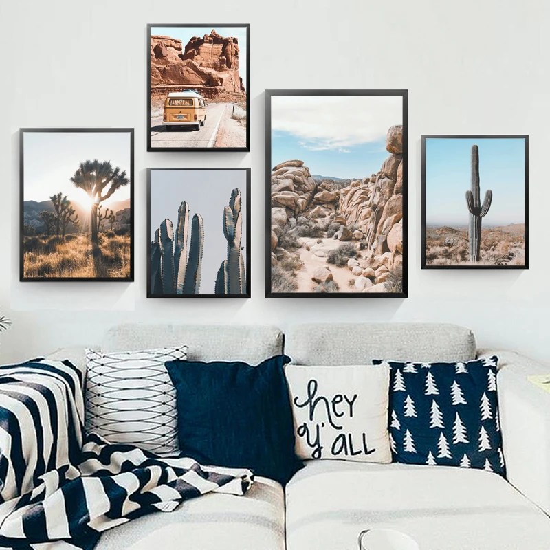 Северная Европа пустыня кактус холст постер стиль пейзаж природа Джошуа дерево