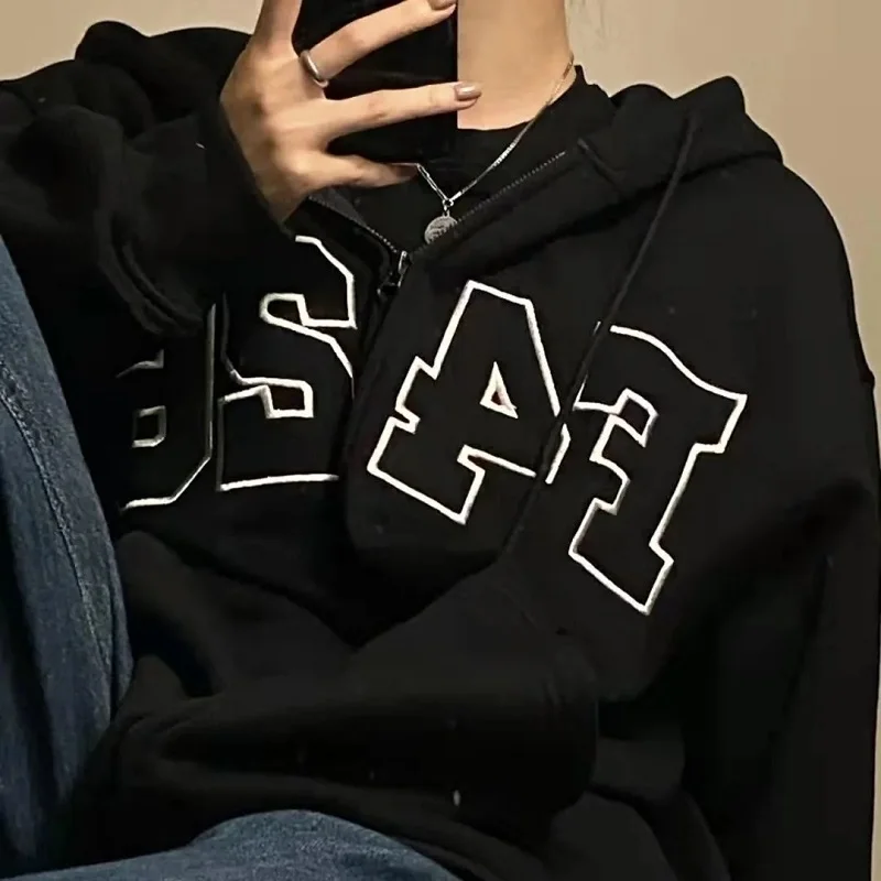 Уличная куртка Y2K в стиле Харадзюку с надписью женский корейский кардиган на