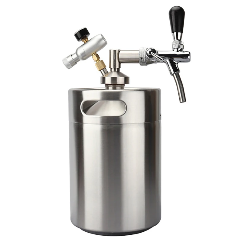 

2 л Мини Пивная бочка с регулируемым краном и инжектором CO2 бутылка из нержавеющей стали для домашнего пивоварения