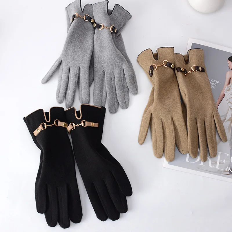 Winter Women Touch Screen Keep Warm Gloves Plus Velvet Thicken Chain Fashion Personality Luxury Elegant Drive Cycling Mittens