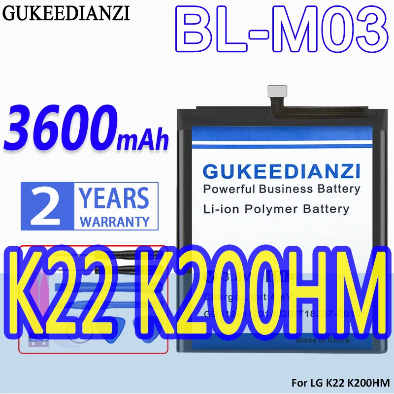 

High Capacity GUKEEDIANZI Battery BL-M03 3600mAh For LG K22 K22plus K22 Plus K200HM Mobile Phone Replacement Batteries