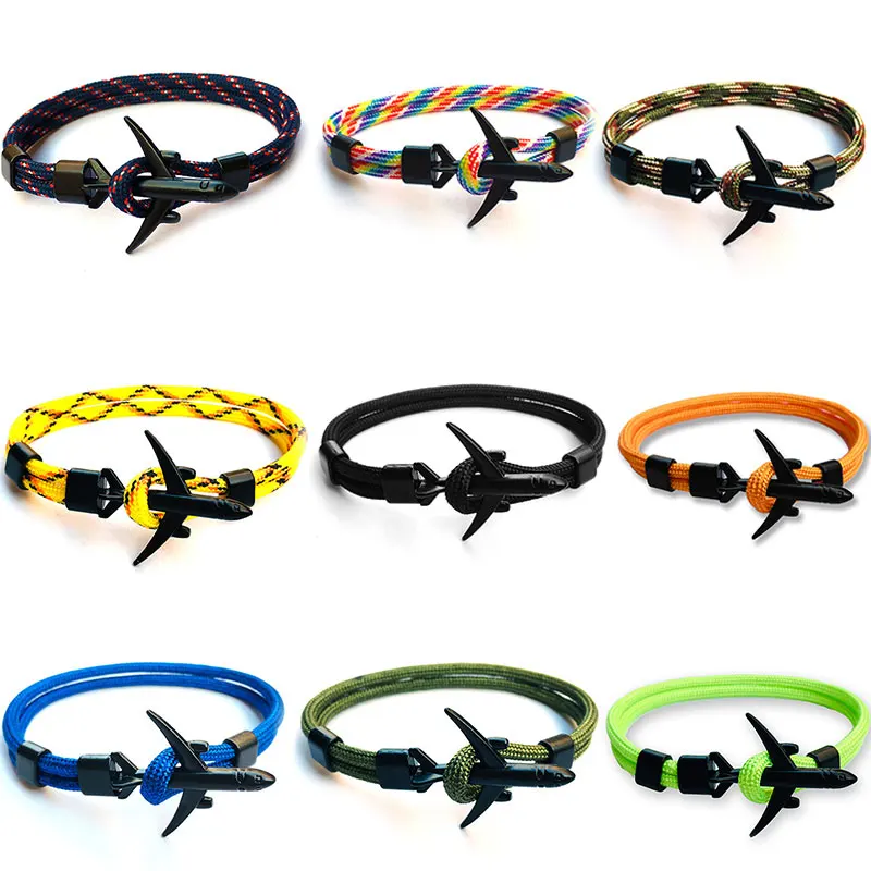 Модный Темно синий черный браслет с самолетом многослойная веревочная цепь для