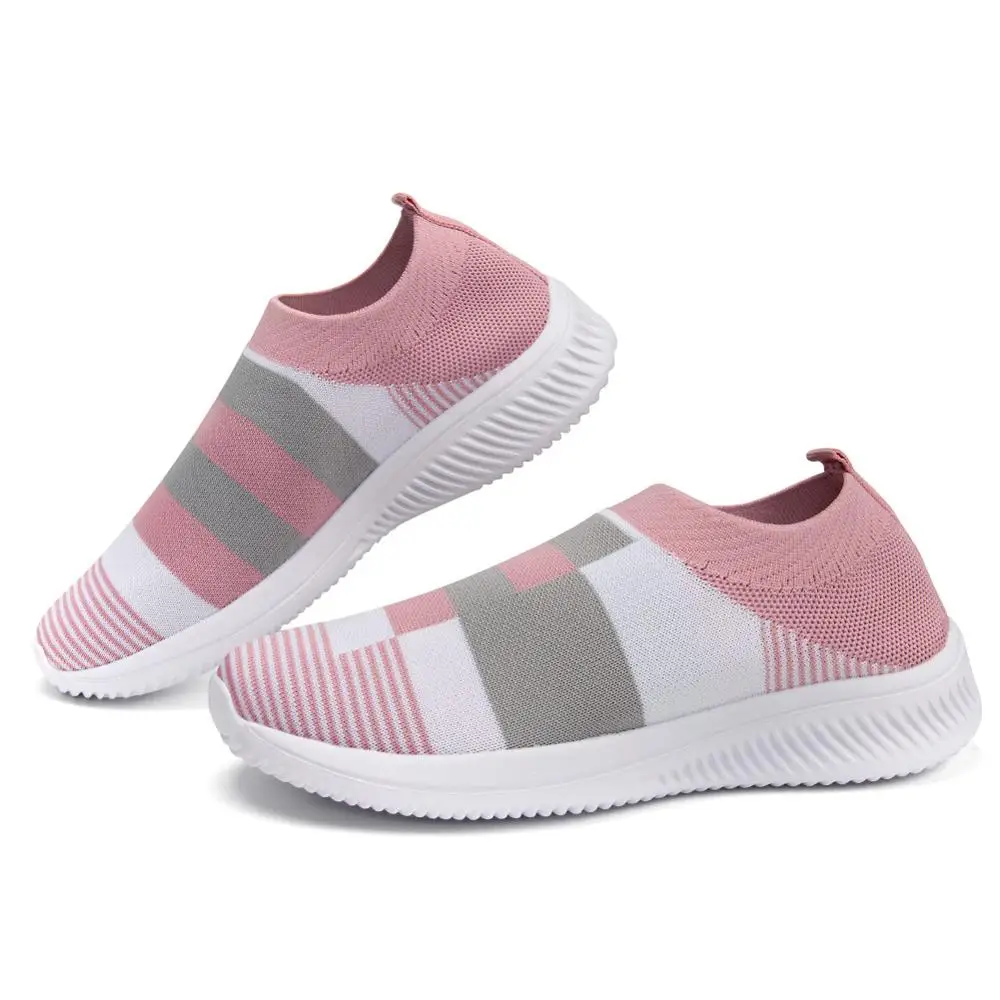 

Knitted Socks Shoes Ladies Shoes Sneakers Mesh Comfortable Plaid Color Matching Casual Ladies Vulcanized Sneakers Ladies Shoes