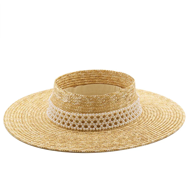 

Pearl Chain Panama Hat Summer Empty top Big brim Sun Hats for Women Man Beach Straw Hat for Men UV Protection Cap chapeau femme