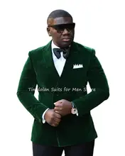 Manteau à revers cranté 2 pièces, Blazer en velours vert sur mesure, pantalon noir, ensembles de costumes pour garçons d'honneur, veste + pantalon pour fête de mariage  (2)