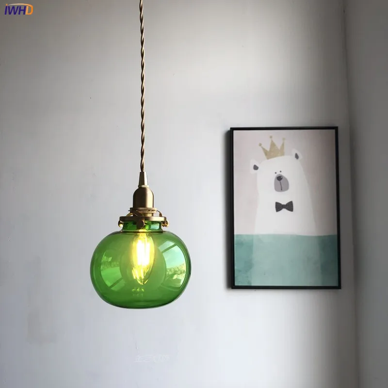 IWHD-Lámparas colgantes con bolas de cristal para dormitorio, luz para espejo de baño, estilo japonés, Edison