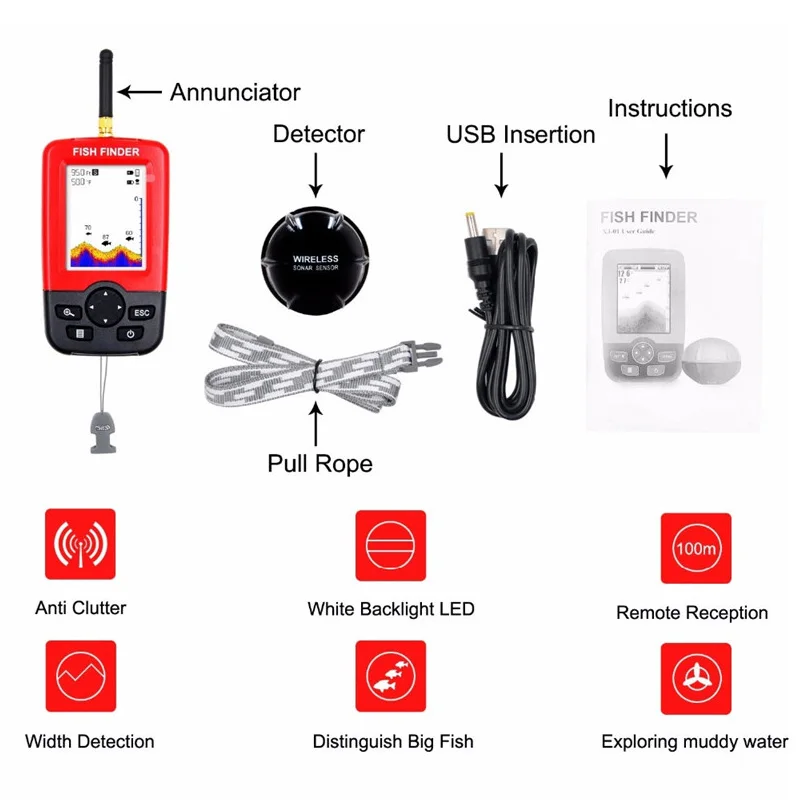 Умный Портативный глубинный эхолот с беспроводным гидролокатором рыболокатор