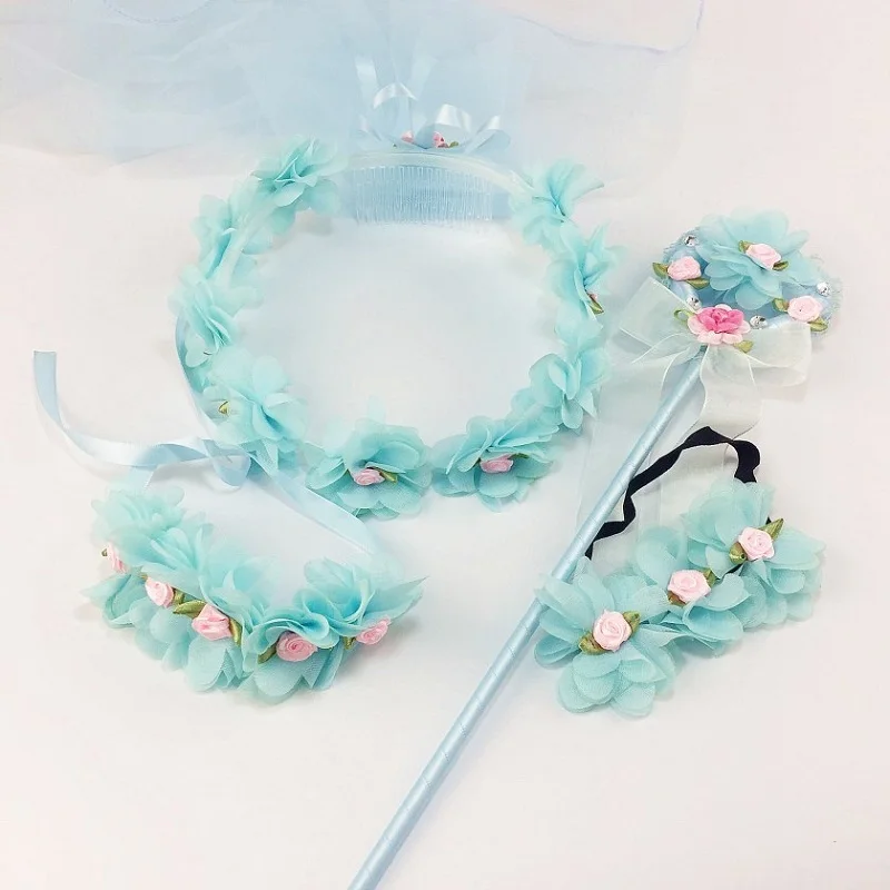 Ручная вуаль с цветочным принтом Angel повязка на голову палочка гирлянда костюм